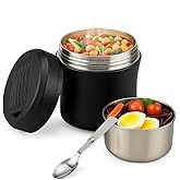 Thermo Food Jar For Hot Food - 40 OZ, Thermo soup containers With lid, Wide Mouth Vacuum Insulated Stainless Steel Leakproof Bento Box With Spoon,Black