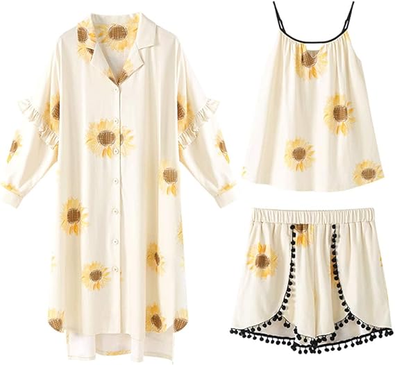 Amazon ルームウェア レディース 夏 パジャマ 半袖シャツ かわいい ヒマワリ 花柄 上下セット 肌に優しい 通気抜群 寝巻き 半袖 冷暖房適応 部屋着 女 ナイトウェア M L Xl Xxl パジャマ ルームウェアセット 通販