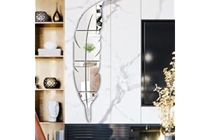HogarTech Modern Feather Mirror Wall Sticker, 120 x 30 cm Removable Decorative Acrylic Mural for Home Decor