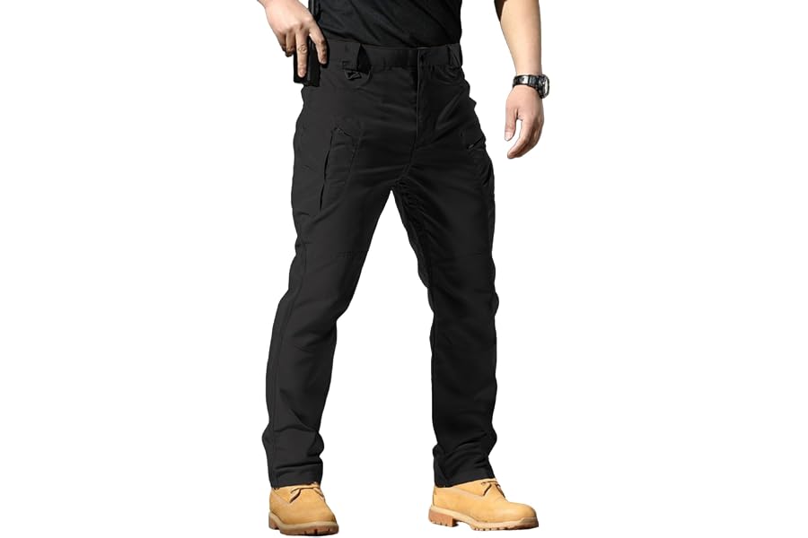 Men's Stretch Tactical Pants Waterproof Ripstop Fabric Cargo Pants Lightweight Casual Hiking Outdoor Work Pants (No Belt)
