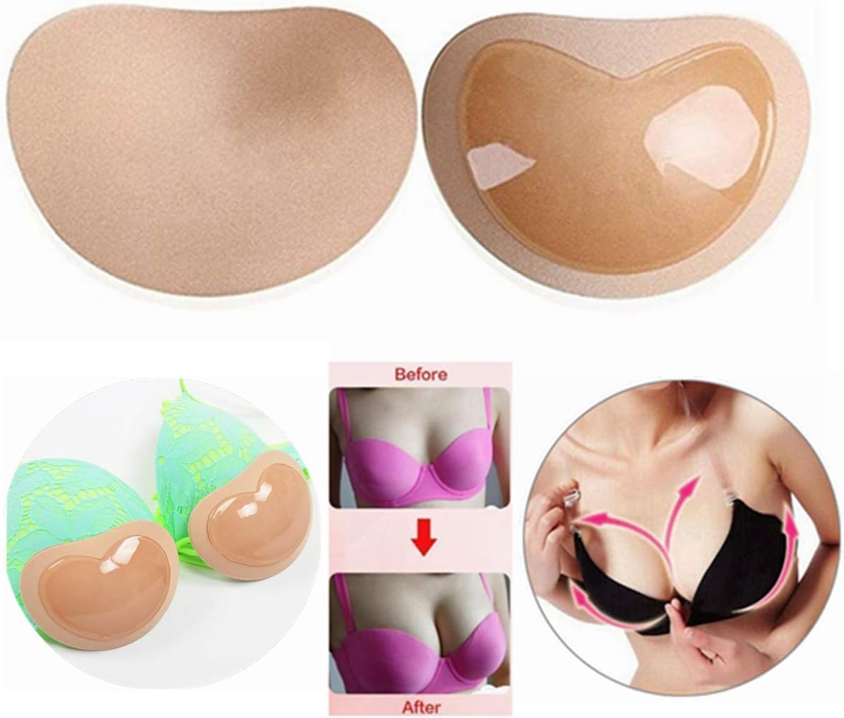 Silicone Adhesive Bra Inserts Pads Breast Inserts Push Up Pads Breathable Strapless Sticky Invisible Bra Cups for Sports Bra/Swimsuits & Bikini (Beige)