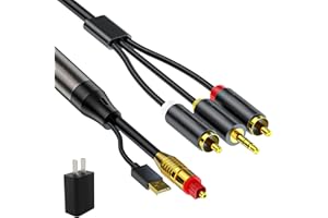 HDIWOUSP Digital Optical Cable to RCA Analog Audio Converter, Optical to RCA and 3.5mm Digital to Analog Converter for TV/PS4/Xbox/DVD SPDIF/TOSLINK/Optical Port to Sound Box Amplifier Headset (10ft)