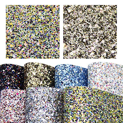 David accessories Super Shiny Chunky Glitter Stereoscopic Sequins Faux Leather Sheets Fabric 7 Pcs 8" x 13" (20cm x 34cm) Thick Canvas Back Craft DIY Craft Assorted Colors (Mixed Color)