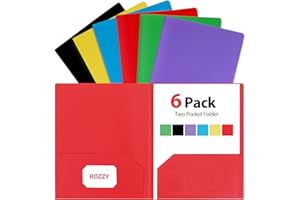 ROZZBY Plastic Folders with Pockets, 6 Pack Document Folders with Business Card Slot, 2 Pocket Folders Back to School Supplies for Kids, Office