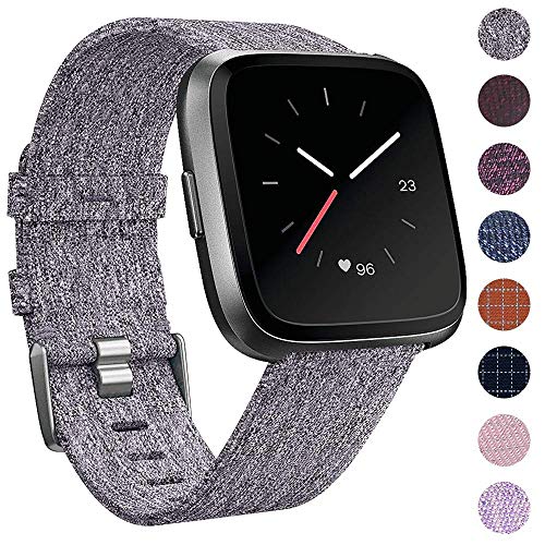 EZCO Compatible Fitbit Versa Bands, Woven Fabric Breathable Watch Strap Quick Release Replacement Wristband Accessories Compatible Fitbit Versa Smart Watch Women Man, Grey