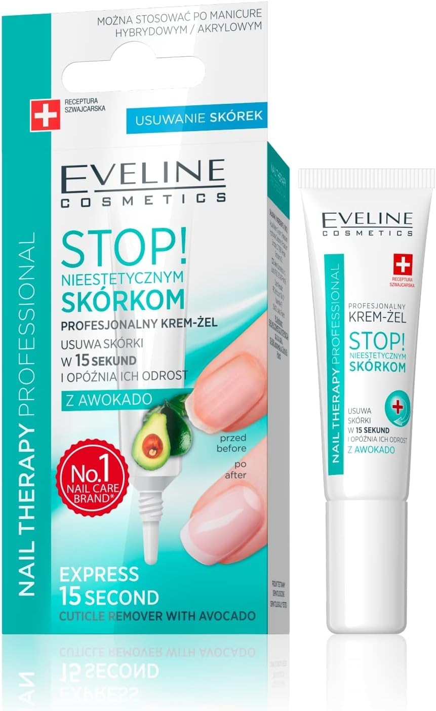 Eveline Cosmetics Nail Therapy Professional Professional Cuticle Remover Cream-Gel with Avocado Oil - Prevents Hangnails, Cracking, and Overgrowth - 12 ml