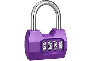 1 Pack disecu 4-Digit Combination Lock, Waterproof Outdoor Padlock for School Gym Locker, Fence, Gate, Shed, Storage Unit (Purple)