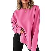 Fisoew Womens Crewneck Sweatshirts Casual Long Sleeve Side Split Hihg Low Curved Hem Shirts Loose Fall Tunic Tops
