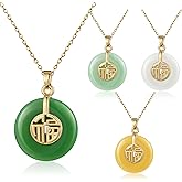 Huquary 4 Pcs Jade Pendant Necklace Jade Good Luck Chinese Fu Fortune Pendant Necklace for Women Gift