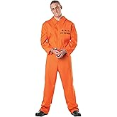 Seasons Prisoner Costume for Adults – Realistic Orange Inmate Jumpsuit with D.O.C. Prints & Handcuffs, Halloween Prison Outfit, Large 40–42