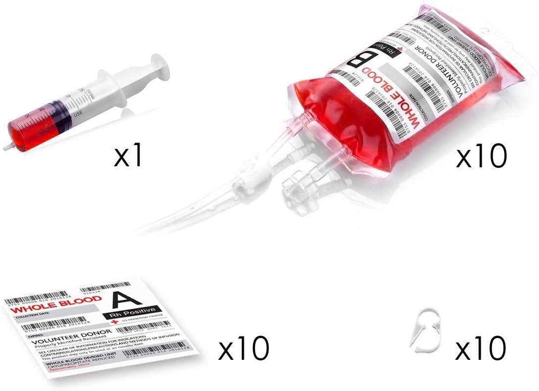 Halloween Party Decorations Blood Bags for Drinks, WYNK 10 Pack IV Bags, 11.5 FL Oz, with Extra Syringe Set of Labels and Clips, Halloween/Vampire/Zombie/Nurse Graduation/Hospital Theme Party Favors: Toys & Games