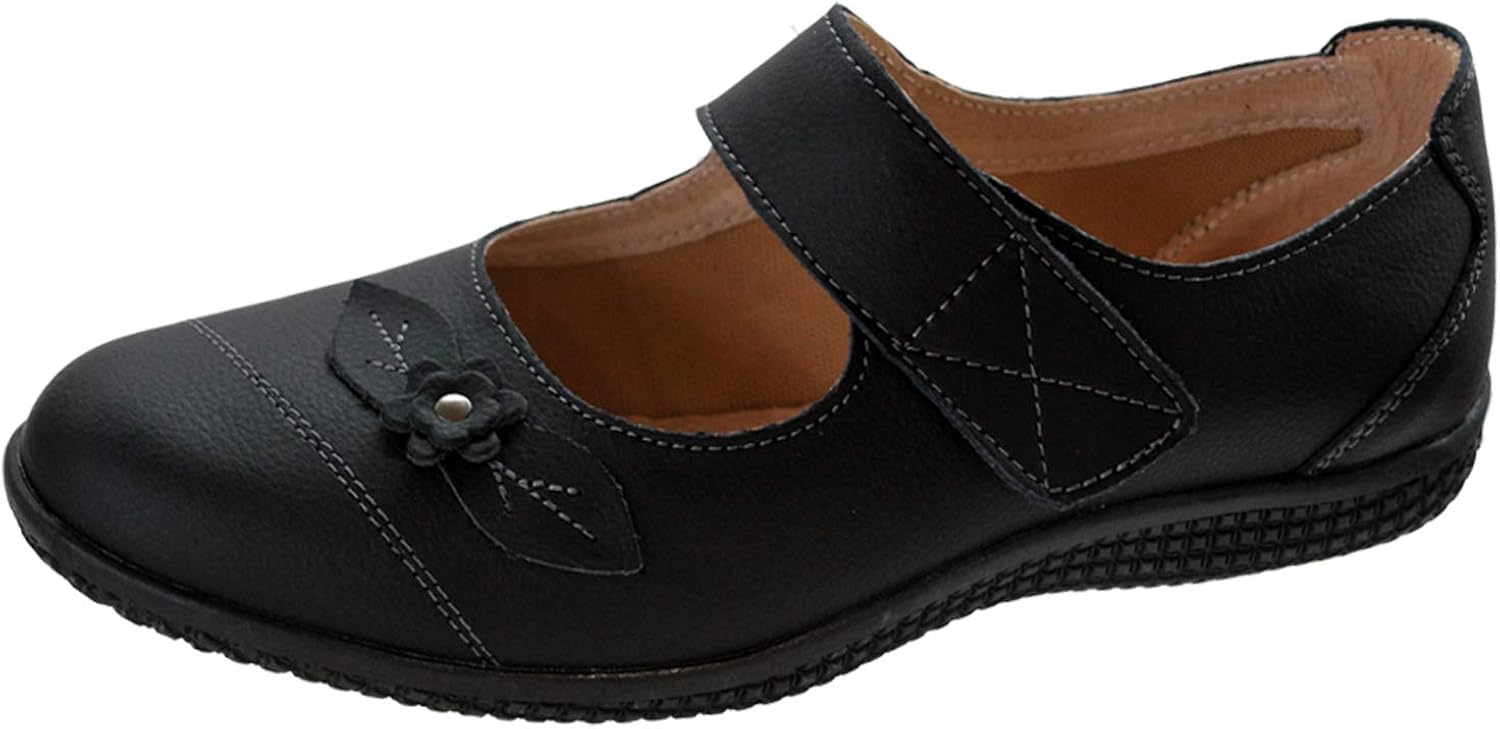 Boulevard Womens Wide FIT EEE Leather Lined Velcro Shoes Size 38 Black