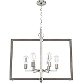 Hunter - Woodburn 6-light Brushed Nickel, Extra Large Pendant Light, Dimmable, Modern Style, Rectangle Shaped, for Bedrooms, 