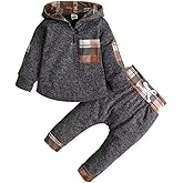 Tepuce Baby Boy Clothes Toddler Infant Boys Fall Winter Outfit Long Sleeve Plaid Pocket Hoodie Tops + Pants 2Pcs
