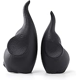 LINYTHER Ceramic Elephant Figurines with Trunk Up, Pair Couples Loving Elephant Statue, Small Figurines Sculpture African Hom