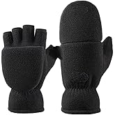 Winter Gloves Fingerless Convertible Mittens Thermal Polar Fleece Flip Top Mittens Warm Insulated Lining Gloves for Men Women