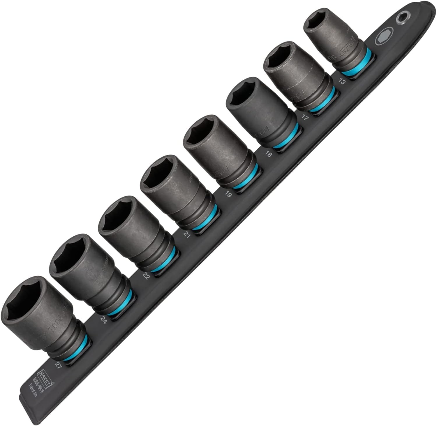 Hazet 900S-SR/8 Smart Rail with Magnetic Base, 8 Slots, Drive: Square 12.5 mm (1/2 Inch), Output: External Hexagon, Plastic Socket Strip for Socket Spanner