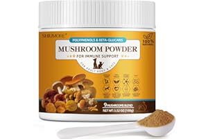 SHIUMORE Mushroom Supplement Powder for Dogs: 9 Organic Mushroom Complex - Supports Normal Cell Growth, Lion's Mane, Reishi & Turkey Tail for Immunity Defense/Gut Health/Dogs Lumps and Bumps (Chicken)