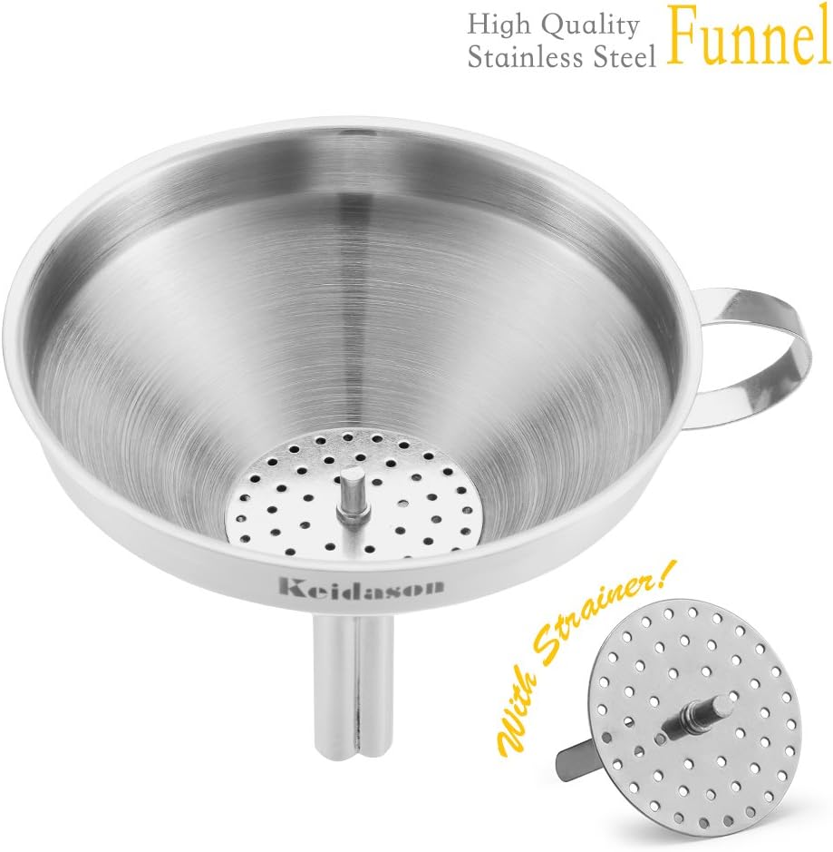 Keidason Stainless Steel Kitchen Funnel with Detachable Filter for Transporting Liquids& Fluid, Adding Ingredients, Jams and Marmalades to Storage Containers (12cm)