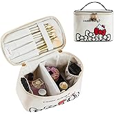 AmBealla Makeup Bag Large Waterproof Cosmetic Bags with Divider and Brush Holder,Cute Printed Makeup Organizer for Women Traveling,Portable Toiletry Bag for Girls