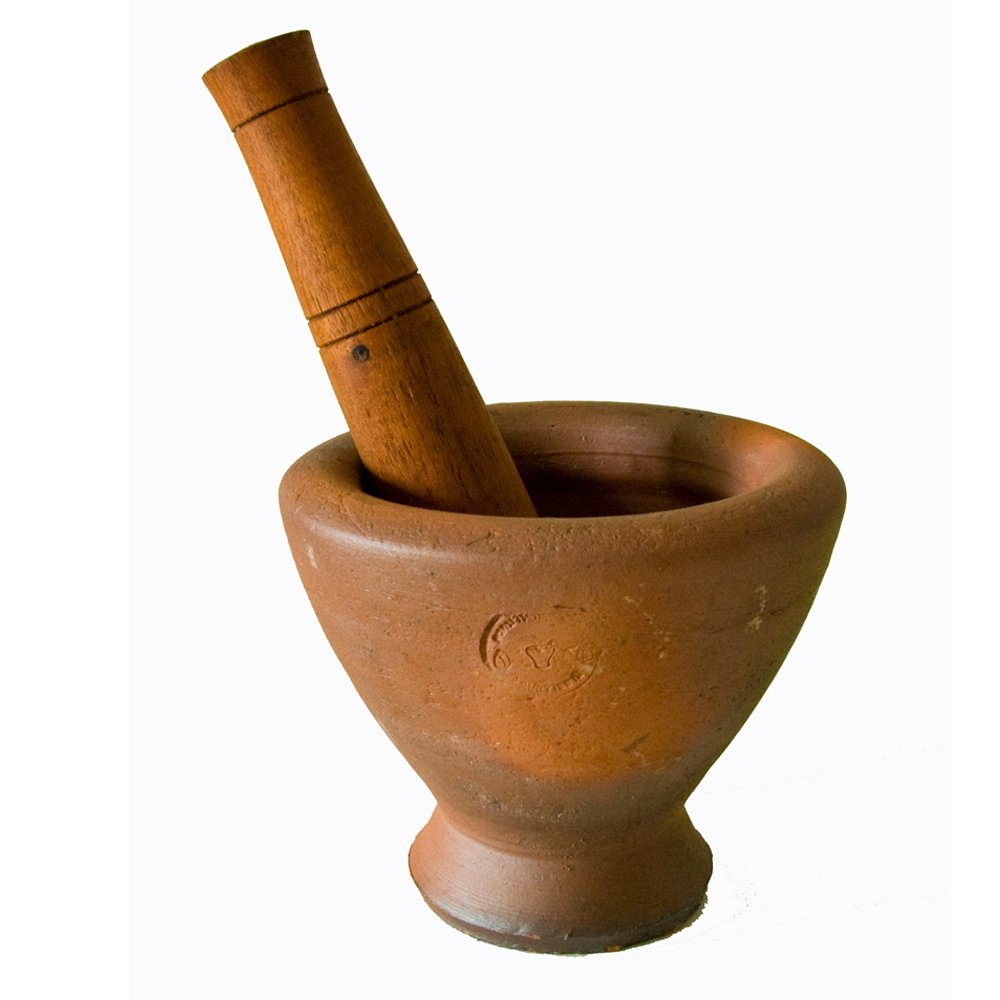 Kruk Thai Mortar & Pestle, Clay 9" Mortar And Pestle