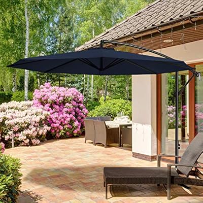 Amazon Com Meway 10ft Outdoor Umbrella Backyard Umbrella Deck Umbrella Cantilever Patio Umbrella With Crank Cross Base Easy To Instal 10ft Navy Garden Outdoor
