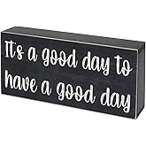 Esur Home Office Cubicle Desk Decor, Motivational Farmhouse Shelf Decorations Wooden Sign, Cute Desk Accessories for Women - It's A Good Day To Have A Good Day
