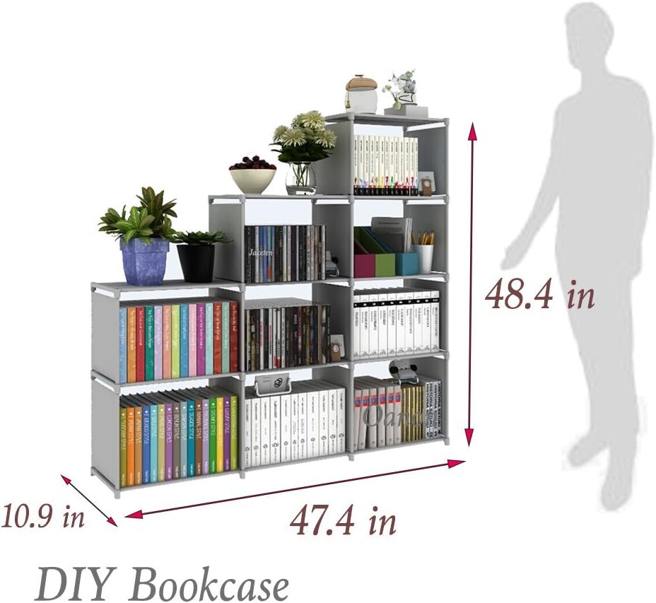 Jaketen Bookshelf 9-Cubes Book Shelf Office Storage Shelf Plastic Storage Cabinet (Grey): Kitchen & Dining