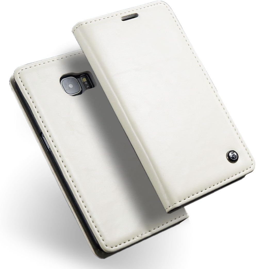 Luxury Crazy Horse Stripe Magnetic Folio Flip Cover Stand Wallet PU Leather Case For Samsung Galaxy S6 Edge White