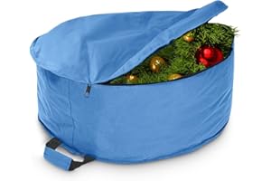 LAFBO Large 26" Christmas Wreath Storage Bag - Zippered, Heavy-Duty, Water-Resistant, Commercial Grade Material with Attached Handle, Store Garlands, Winter Coats, Ski Gear, and Holiday Decorations (Navy)