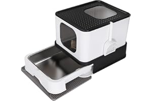 RIZZARI Stainless Steel Cat Box: Enclosed Design with High Walls - Black - Large Litter Pan for Odor Control - Anti Leakage for Bedroom Living Room