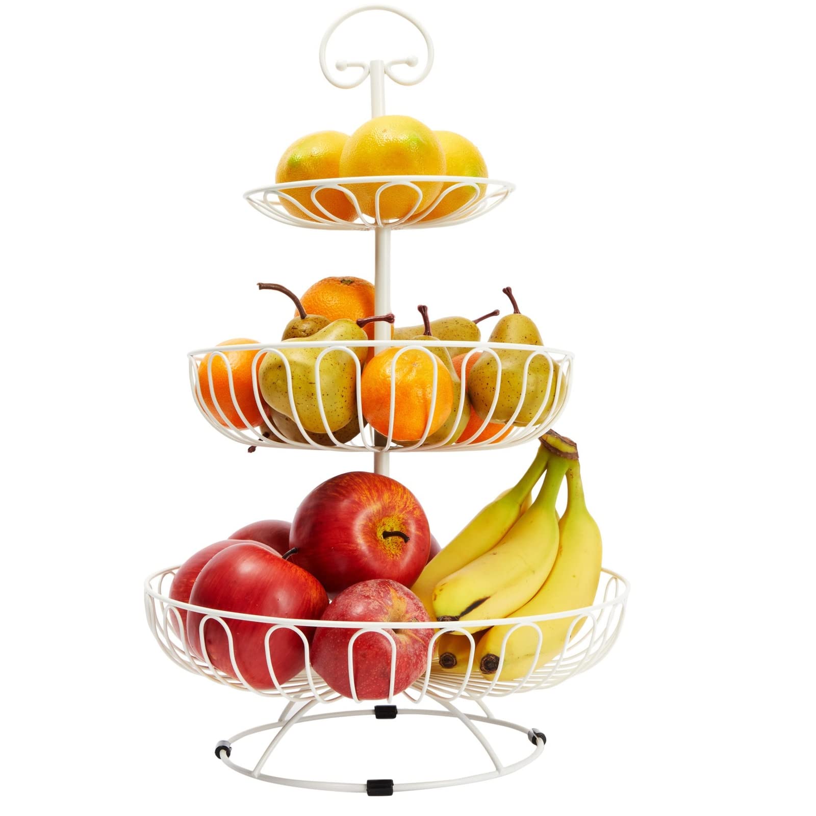 Juvale 3-Tier Metal Fruit Basket for Kitchen, Countertop, Dining Table Centrepiece, White, 46 cm Tall