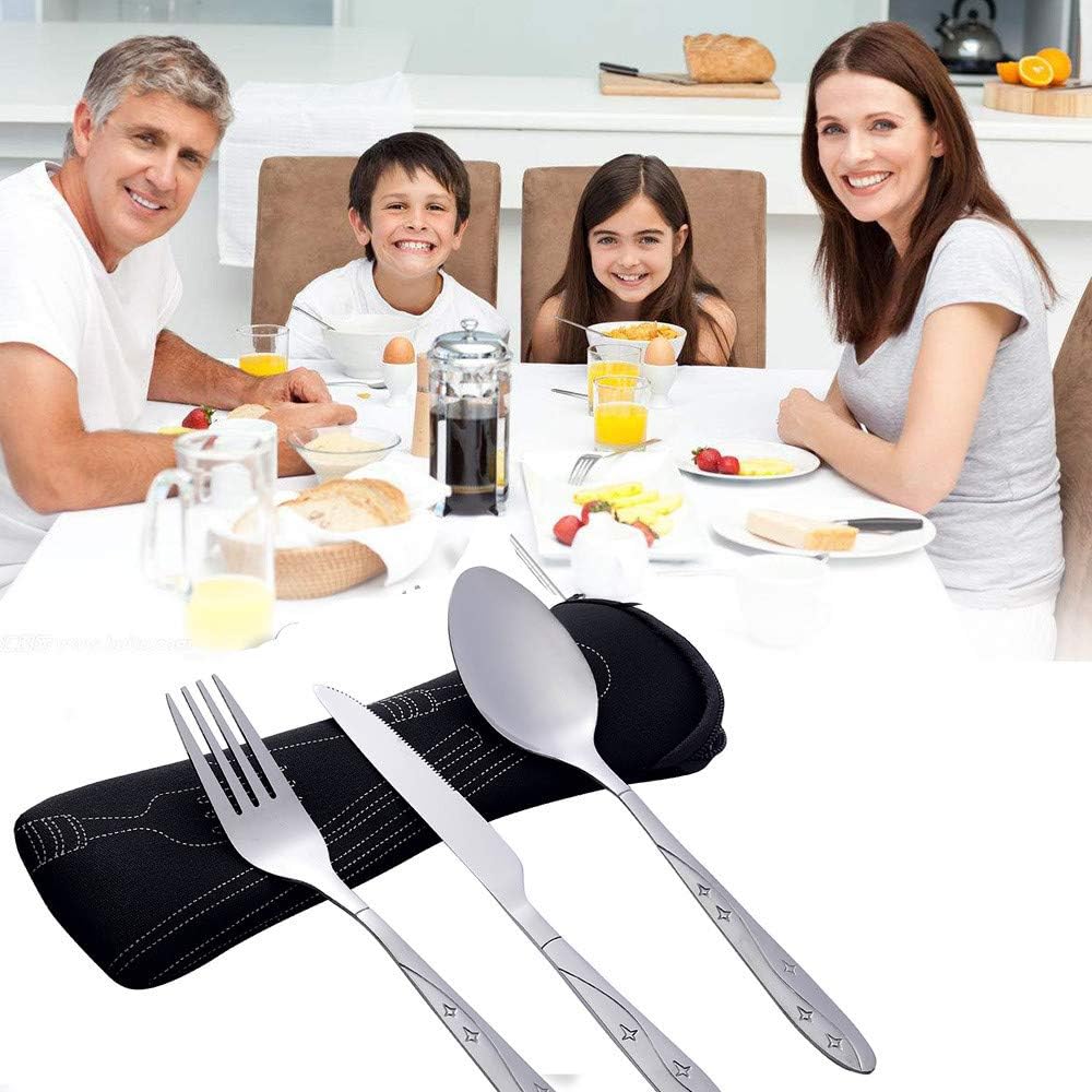 Doreleven 3 Pcs Stainless Steel Knifes Fork Spoon Family Travel Camping Cutlery Eyeful BK
