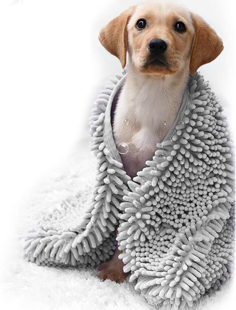 BLEVET Pet Bath Towel Super Absorbent Hand Pockets Grooming Drying Towel Cleaning Bathing Tool for Dog Puppy Cat MZ082 (S:35x60cm, Grey)