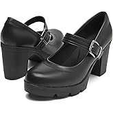 DADAWEN Women's Chunky Low Block Heels Mary Jane Closed Round Toe Pumps Comfortable Work Wedding Dress Shoes