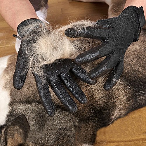 JUNING Pet Grooming Gloves - Hair Remover Brush for Dogs, Cats & Horses with Long Short Fur - Gentle Massage Bathing Brush Tool - (1 Pair) - Thumbnail 6