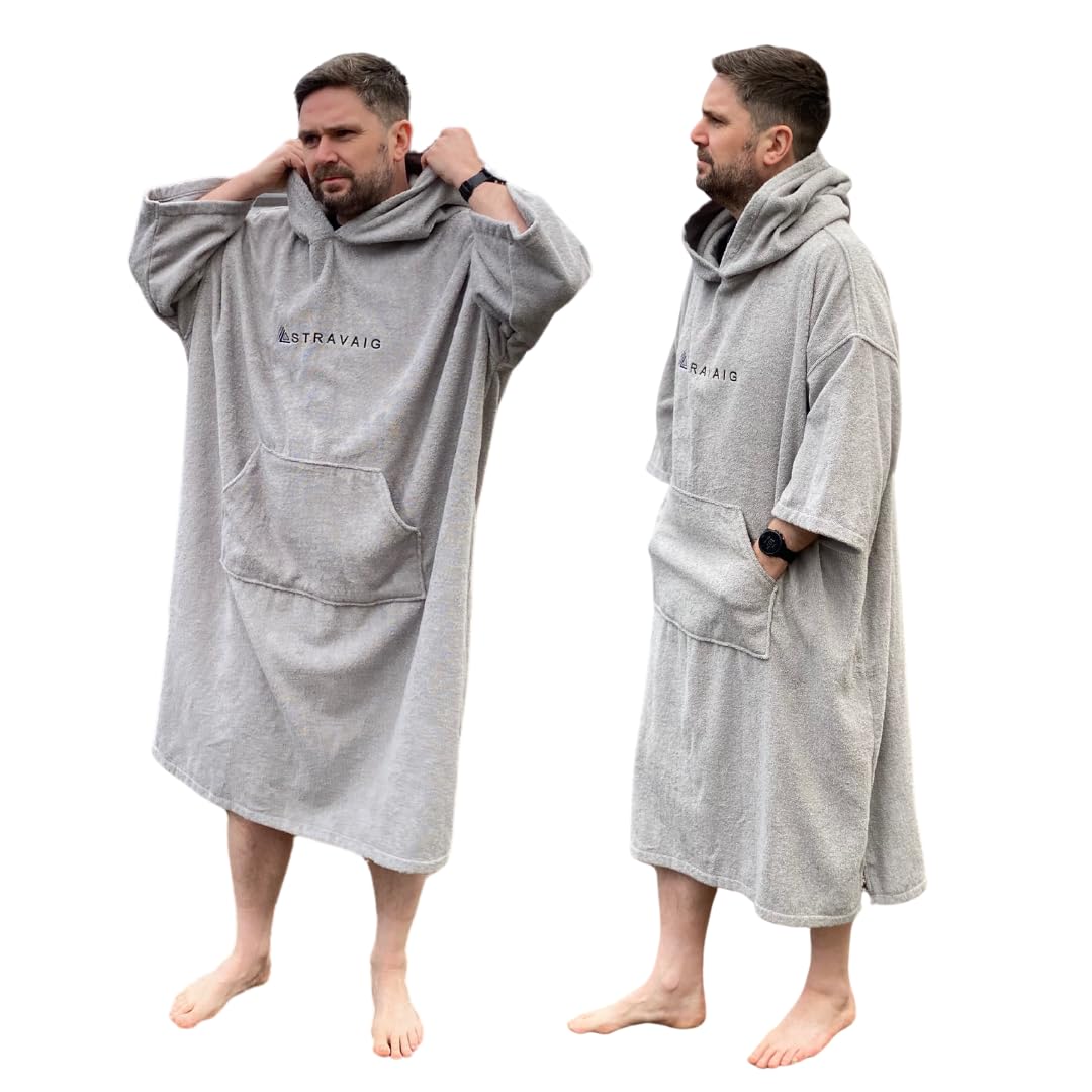 Stravaig Towelling Poncho for Adults and kids (350gsm) - Easy Changing Towelling Robe for Swim, Surf, Wild Swimming, Beach (Grey, S-M)