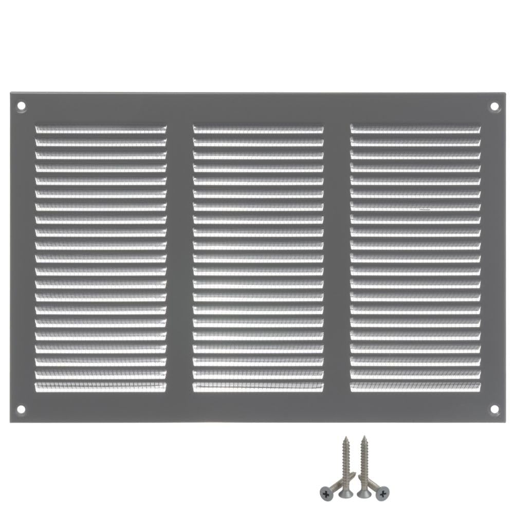 LIRAST 300x200mm Vent Cover Grey - 12x8 inch Wall Vent Cover with Insect Mesh - Ceiling Soffit Vents - External Vent Cover - Metal Ventilation Grilles - Air Vent Covers for Walls