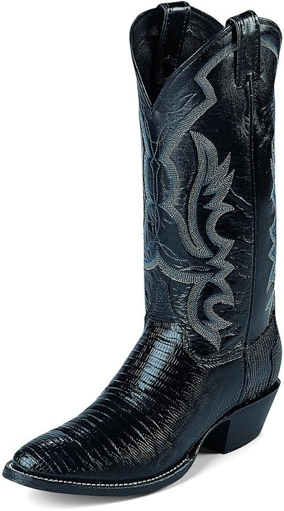 Justin Mens Lizard Round Toe 13in Blk Boots 8D Western