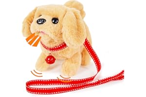 Kocacli Interactive Plush Puppy Toy Plush Golden Retriever Toy Puppy Electronic Interactive Dog - Walking, Barking, Tail Wagging, Stretching Companion Animal for Kids Toddlers - Golden Dog