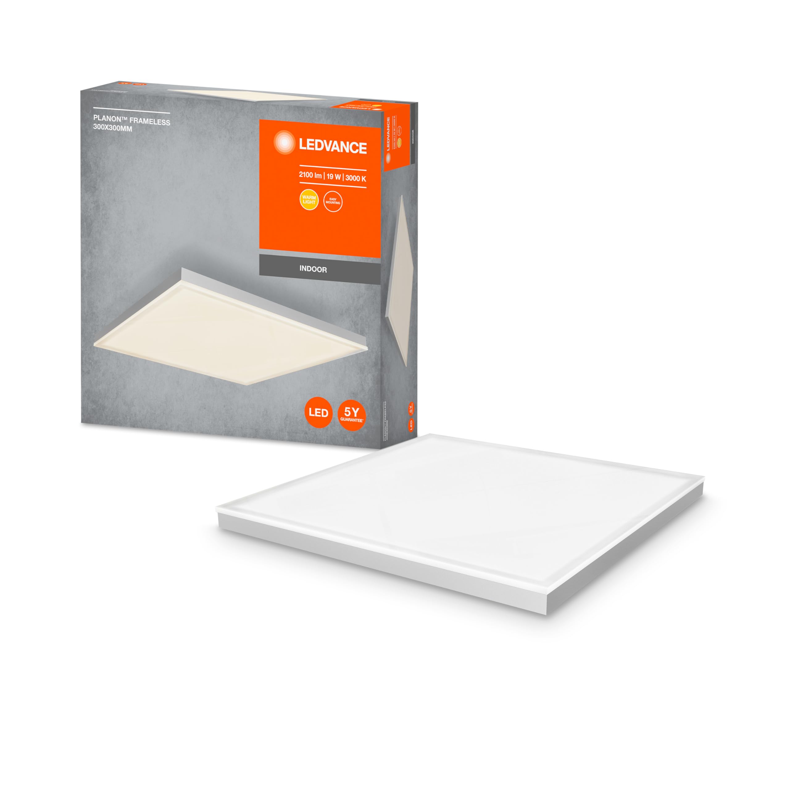 LEDVANCE Panel for Ceiling | PLANON Frameless / 19 W | Beam Angle: 110 | Warm White | 3000 K | Aluminum | IP20