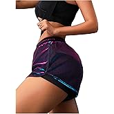 OYOANGLE Women's Metallic Shiny 2 in 1 Running Shorts Elastic Waist Workout Athletic Gym Shorts