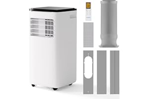 DENBIG Portable Air Conditioner for Room up to 350 sq.ft, 10,000 BTU A/C Unit with Dehumidifier and Cooling Fan with 2 Speeds, 24-Hour Timer, Sleep Mode, Remote Control, Window Installation Kit