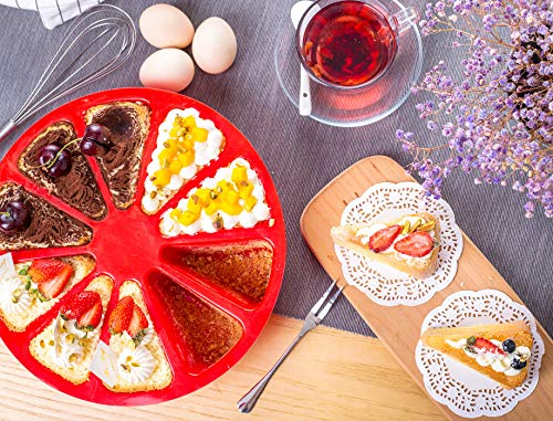 Aokinle Silicone Portion Cake Molds-10 Triangle Cavity,Nonstick Cake Pan for Baking,Large Bakeware,Soap Mould Pizza Pan,Round,Red