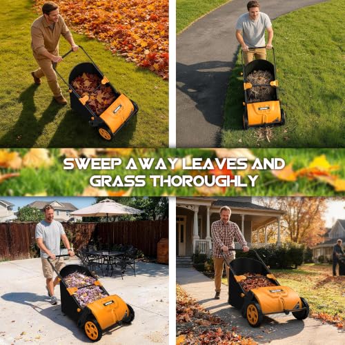 WORKSKY Premium Garden Lawn Sweeper with Brush Rake, Efficient Grass Leaf Collector for Lawn Yard Backyard Outdoor Cleaning,105L Debris Collection Bag