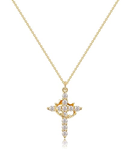 Amazon.com: Crown Cross Necklace, Paving Zircon Cross Rotating