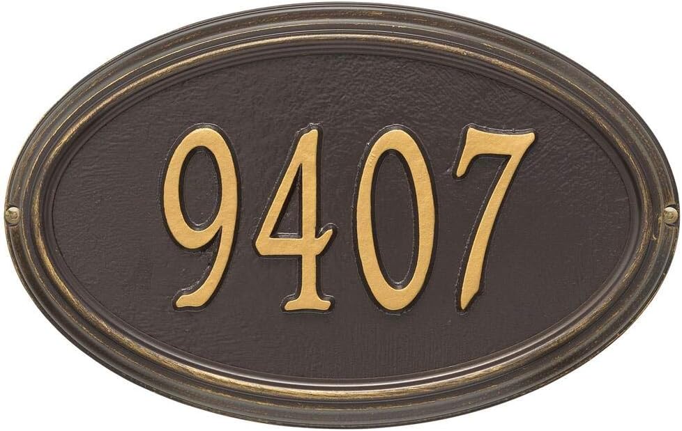 Address Signs - Whitehall 1298OG Personalized Concord Oval Plaque - Standard -Wall - 1 Line in Bronze/Gold 15X9.5X1.25