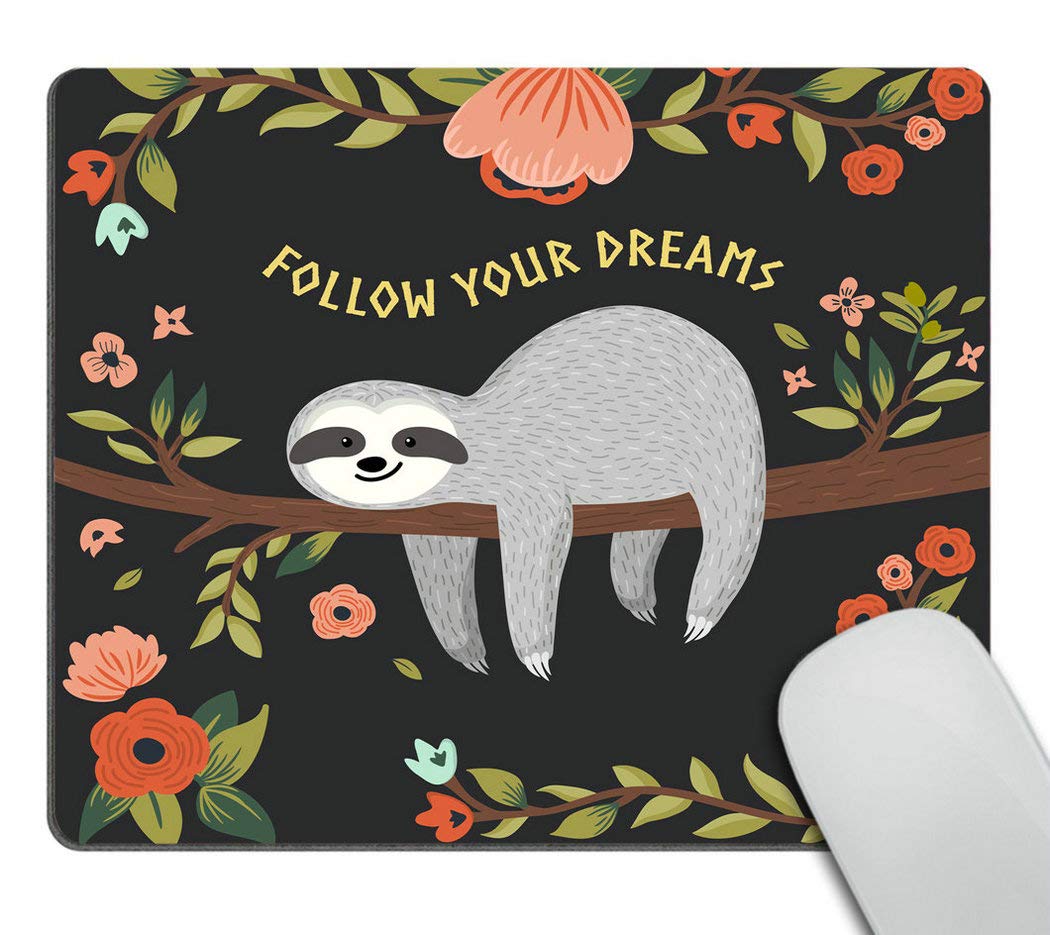 Wasach Gaming Mouse Pad Custom,Follow Your Dreams Mouse pad Cute Baby Sloth on The Tree Personality Desings Gaming Mouse Pad