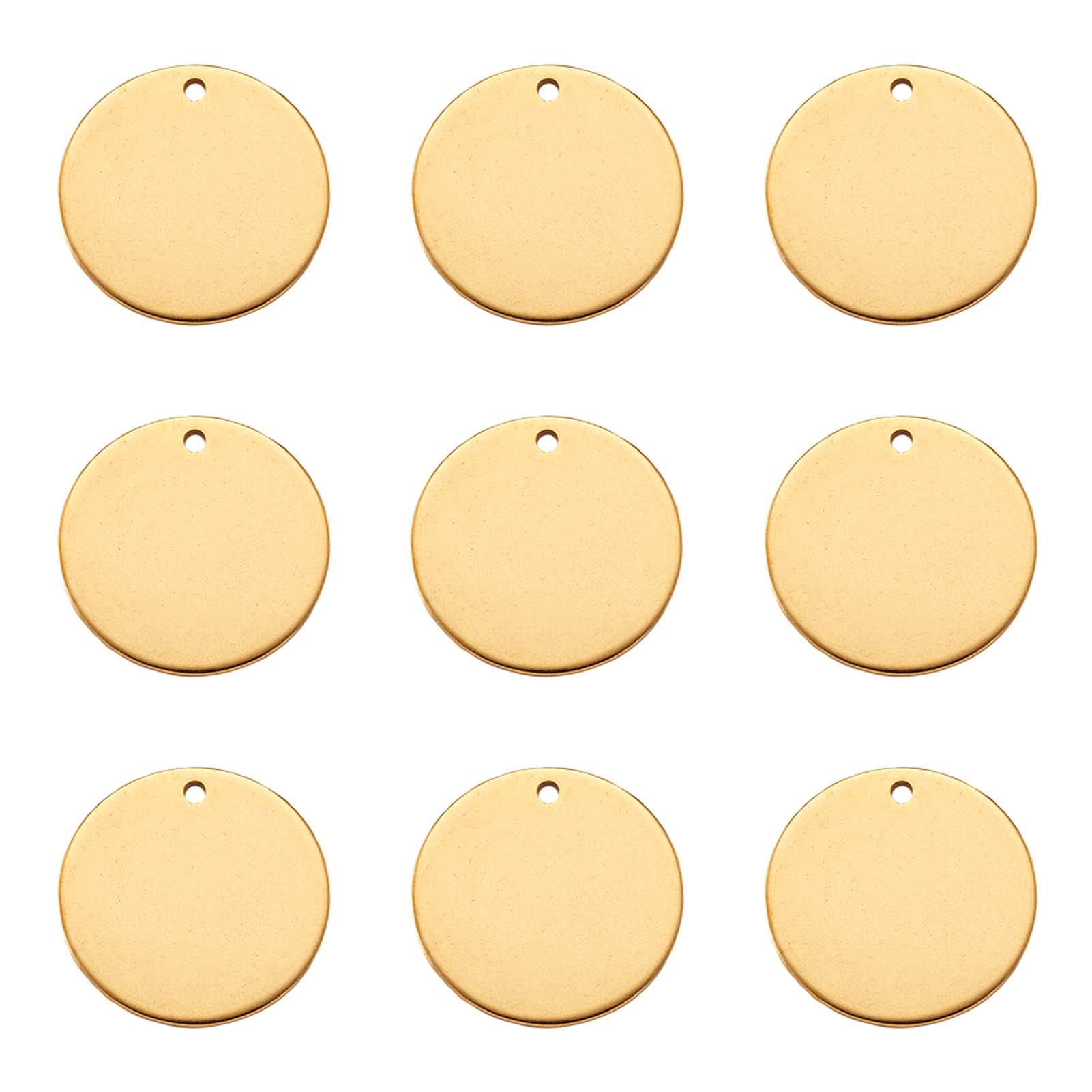 PandaHall 10pcs Stainless Steel Flat Round Blank Stamping Tag Pendants 25mm Golden Blank Tags Charms for DIY Jewelry Making