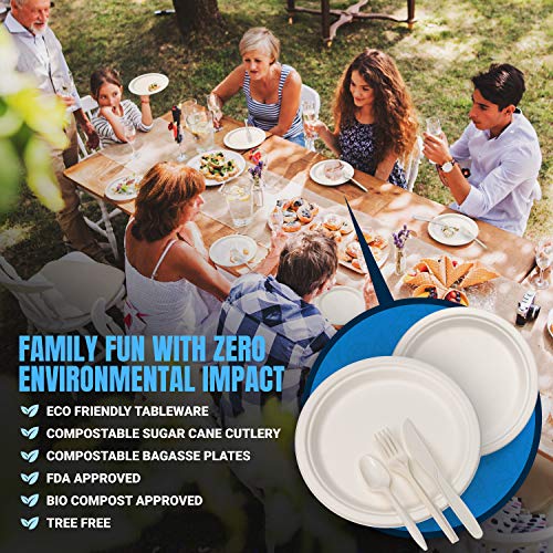 SevenT2 250Pcs Compostable paper plates, Biodegradable, Disposable
